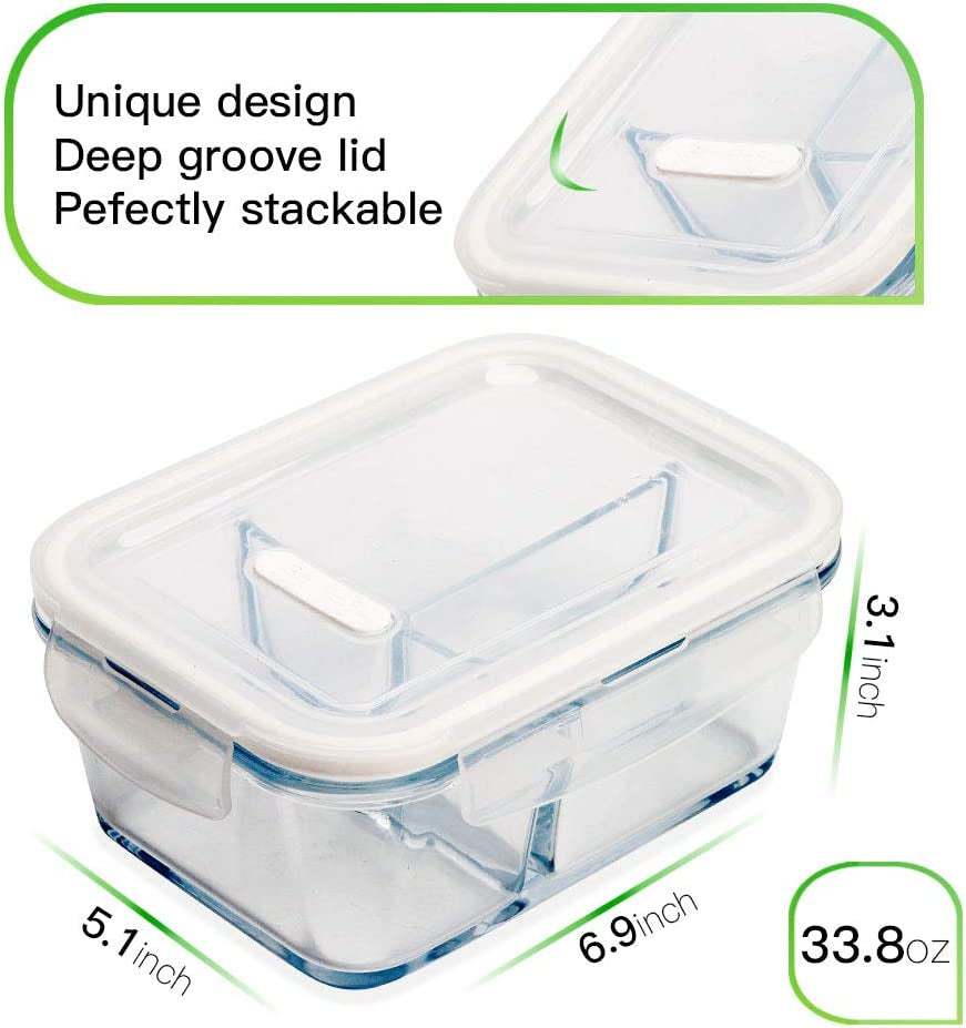 Set of 3 - 36oz Glass Meal Prep Containers with 3 Compartments and Lids, Oven and Microwave Safe