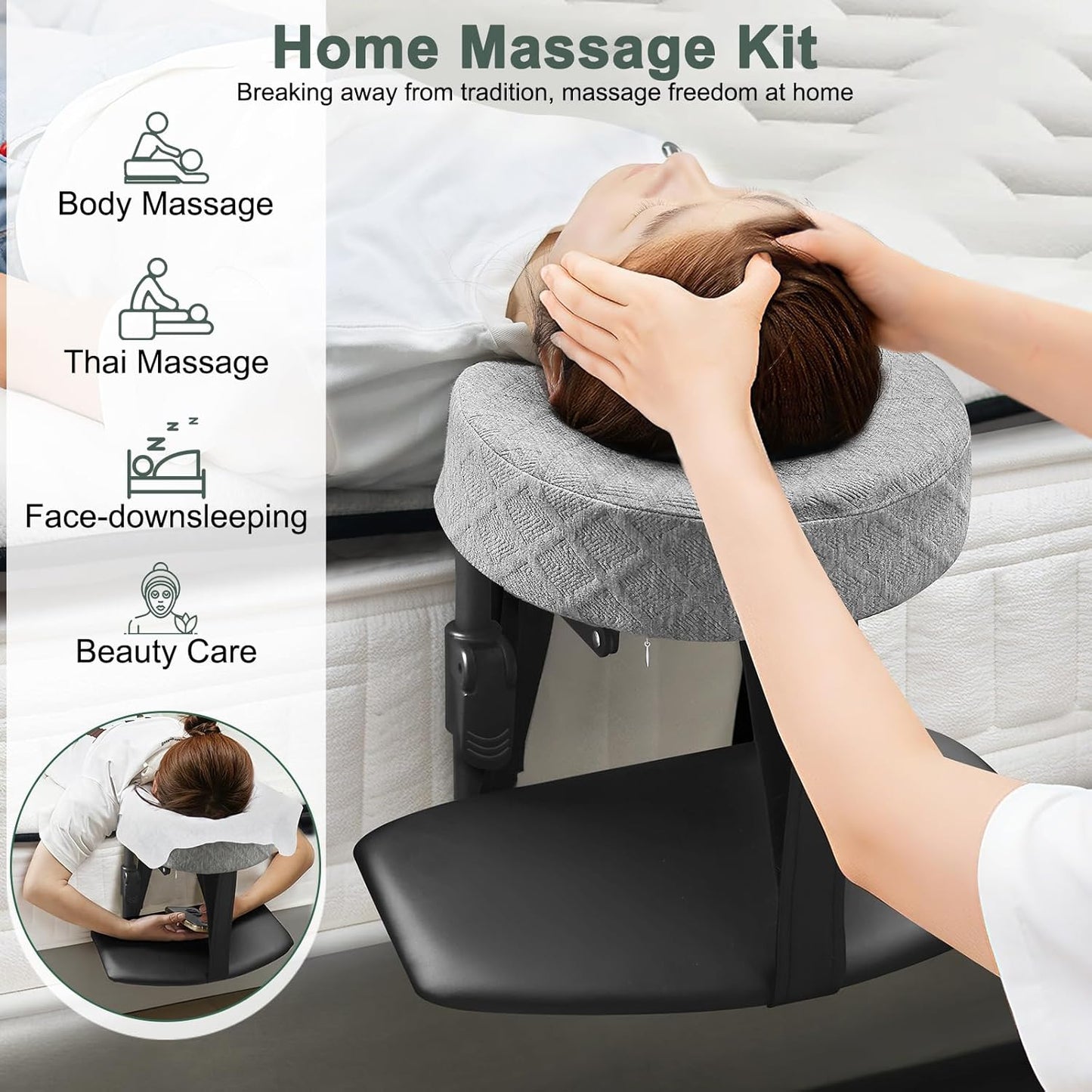 Adjustable Massage Headrest and Face Cushion Support for Bed, Portable Kit for Post-Surgery Recovery and Relaxation