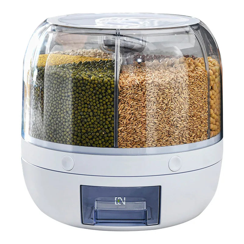 360-Degree Rotating Sealed Rice Dispenser - Moisture-Proof Kitchen Storage Container for Cereal and Grains