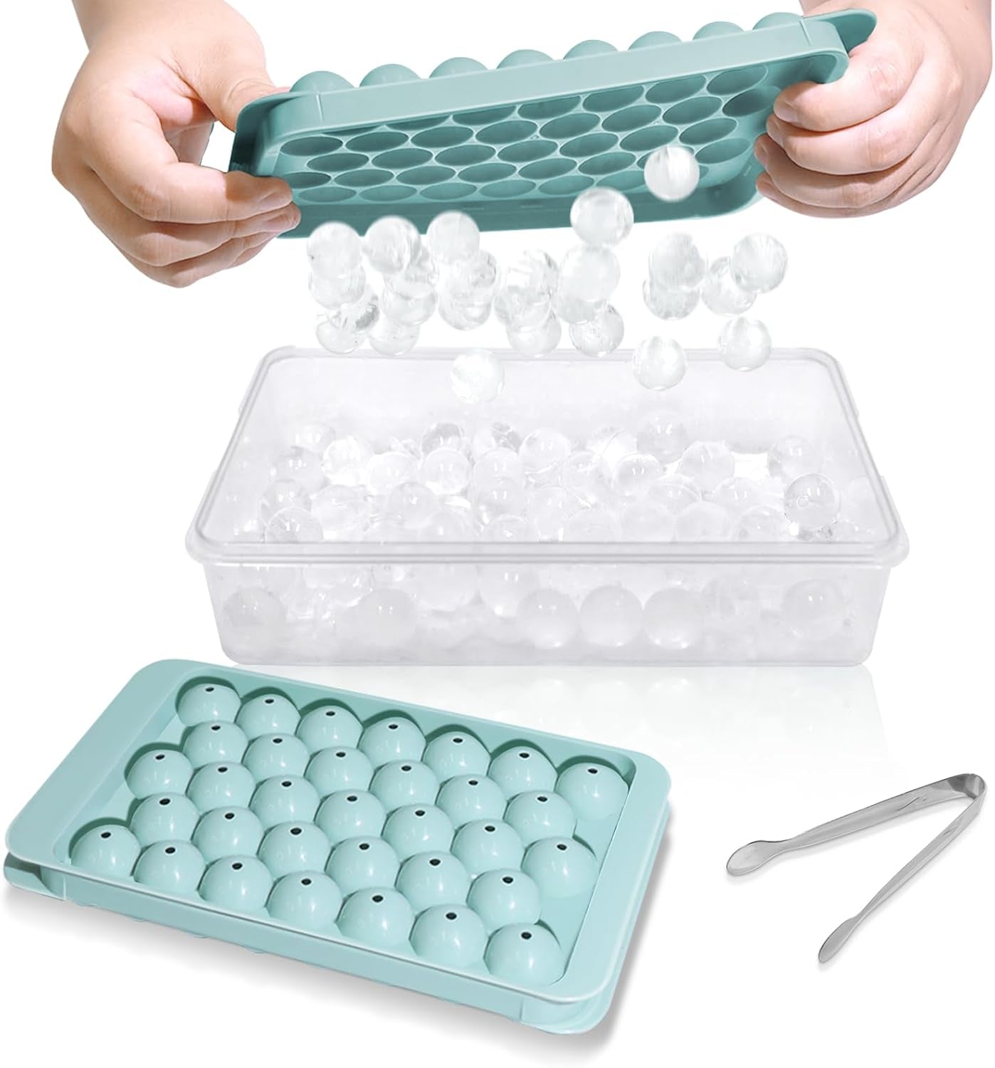 Round Ice Cube Tray with Lid and Storage Bin - Set of 2 (1") - Blue