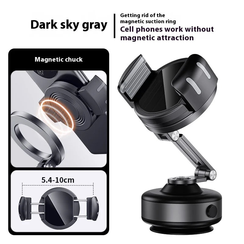 Magnetic Vacuum-Adsorption Car Mount for Smartphones - Foldable 360-Degree Rotatable Aluminum Alloy Holder