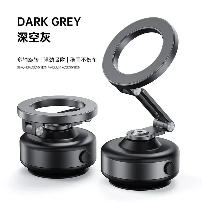 Magnetic Vacuum-Adsorption Car Mount for Smartphones - Foldable 360-Degree Rotatable Aluminum Alloy Holder