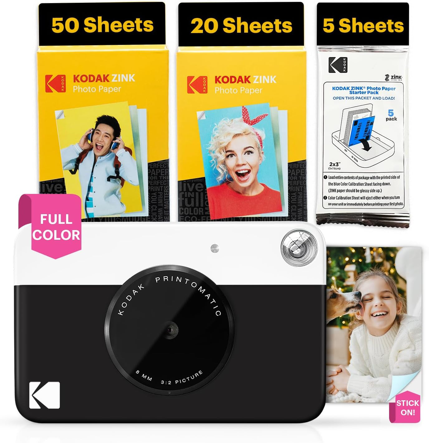 Printomatic Instant Print Digital Camera - Full-Color 2x3" Sticky-Back Photos - 5MP, Portable and Creative Gift for Birthdays, Christmas, and Holidays - Pink
