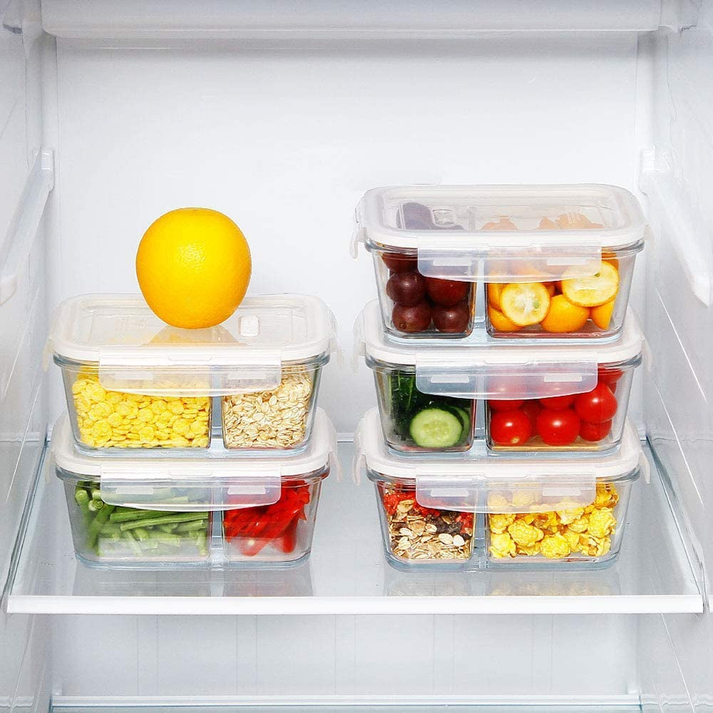 Set of 3 - 36oz Glass Meal Prep Containers with 3 Compartments and Lids, Oven and Microwave Safe