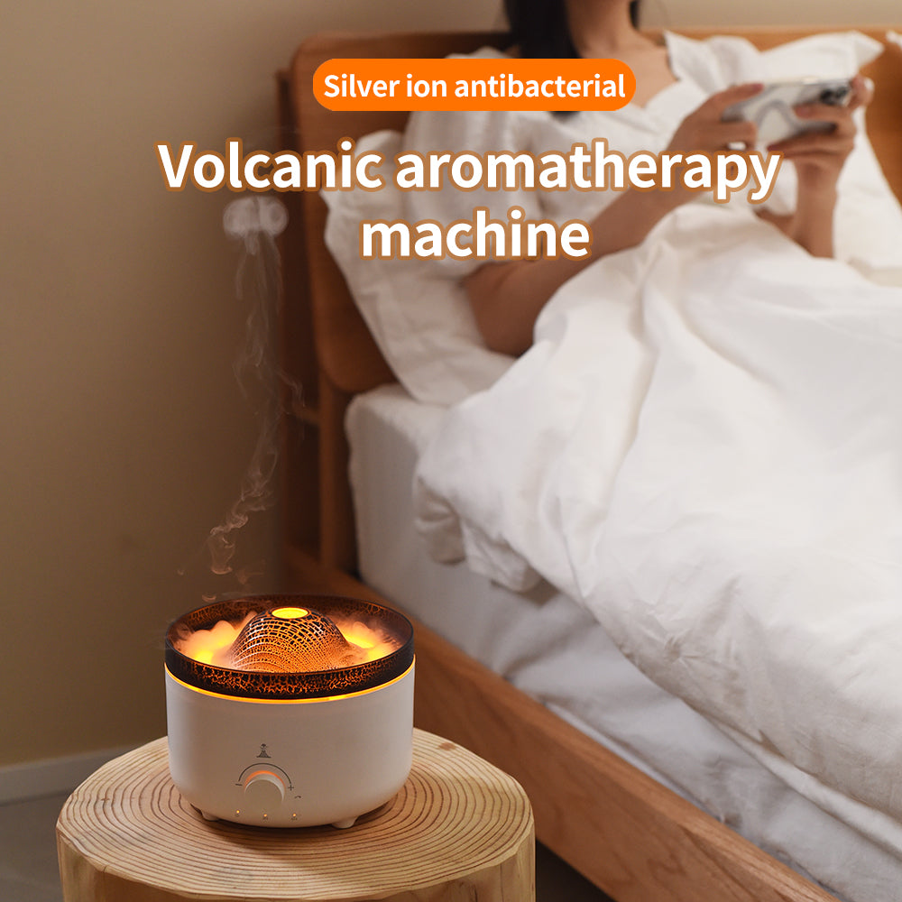 Compact Simulated Flame Volcano Humidifier and Diffuser for Home Décor