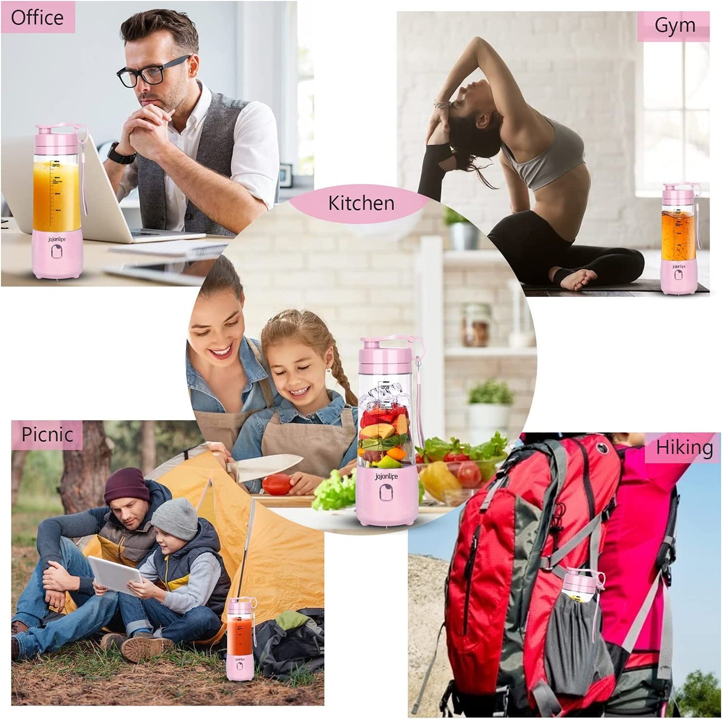 Portable Personal Blender for Shakes and Smoothies - 4000mAh Rechargeable Mini Travel Blender with 3D Six Blades, 13.5oz Fruit Mixer Cup for Home, Sports, and Outdoor Use in Pink