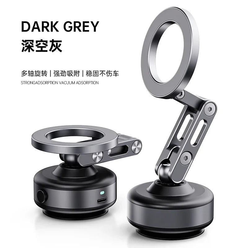 Magnetic Vacuum-Adsorption Car Mount for Smartphones - Foldable 360-Degree Rotatable Aluminum Alloy Holder