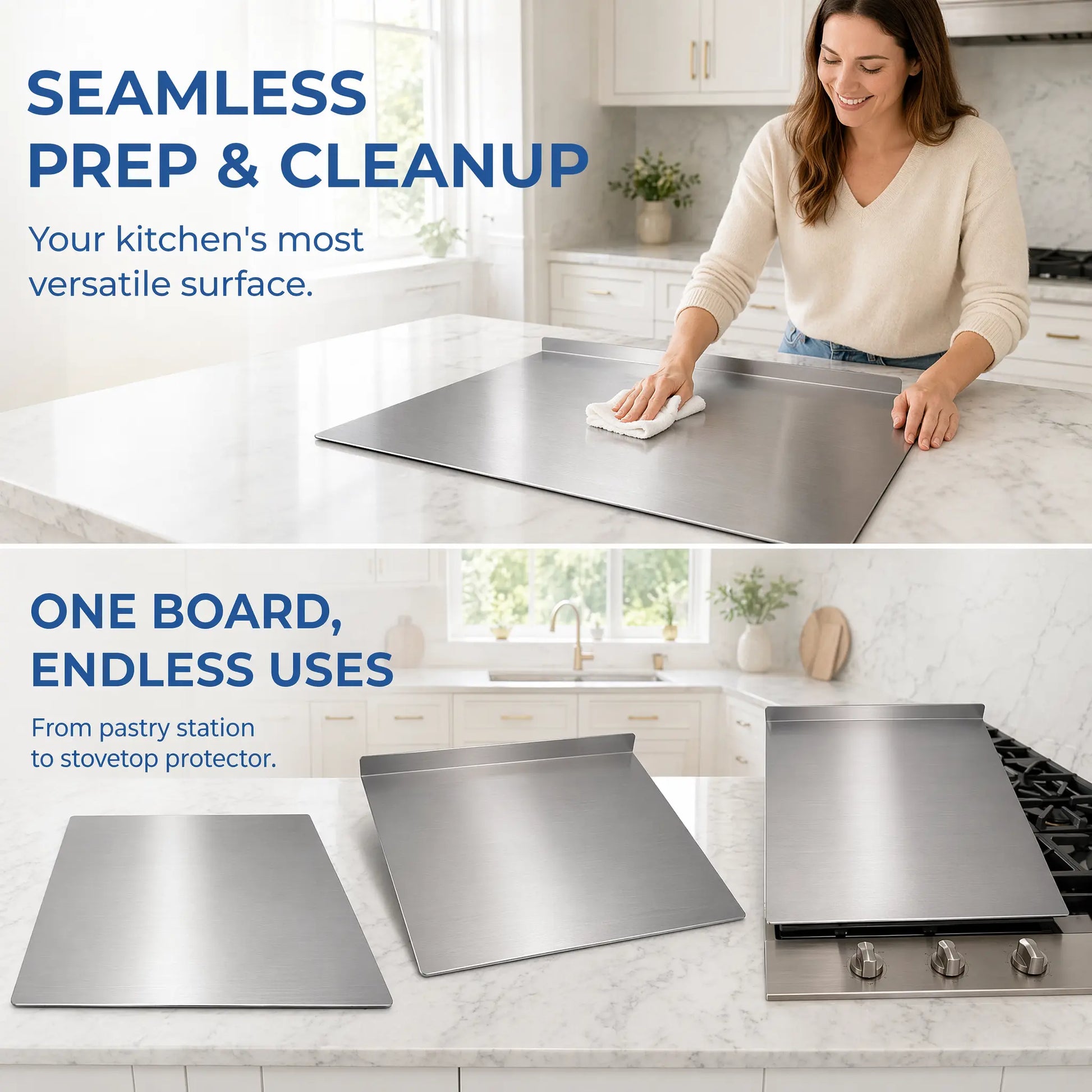 【Summer Sale Deals】Food Grade Titanium Metal Cutting Board, Durable Large Kitchen Chopping Block for Meat Fruit Veggies & Baking, Easy to Clean for Daily Cooking Use