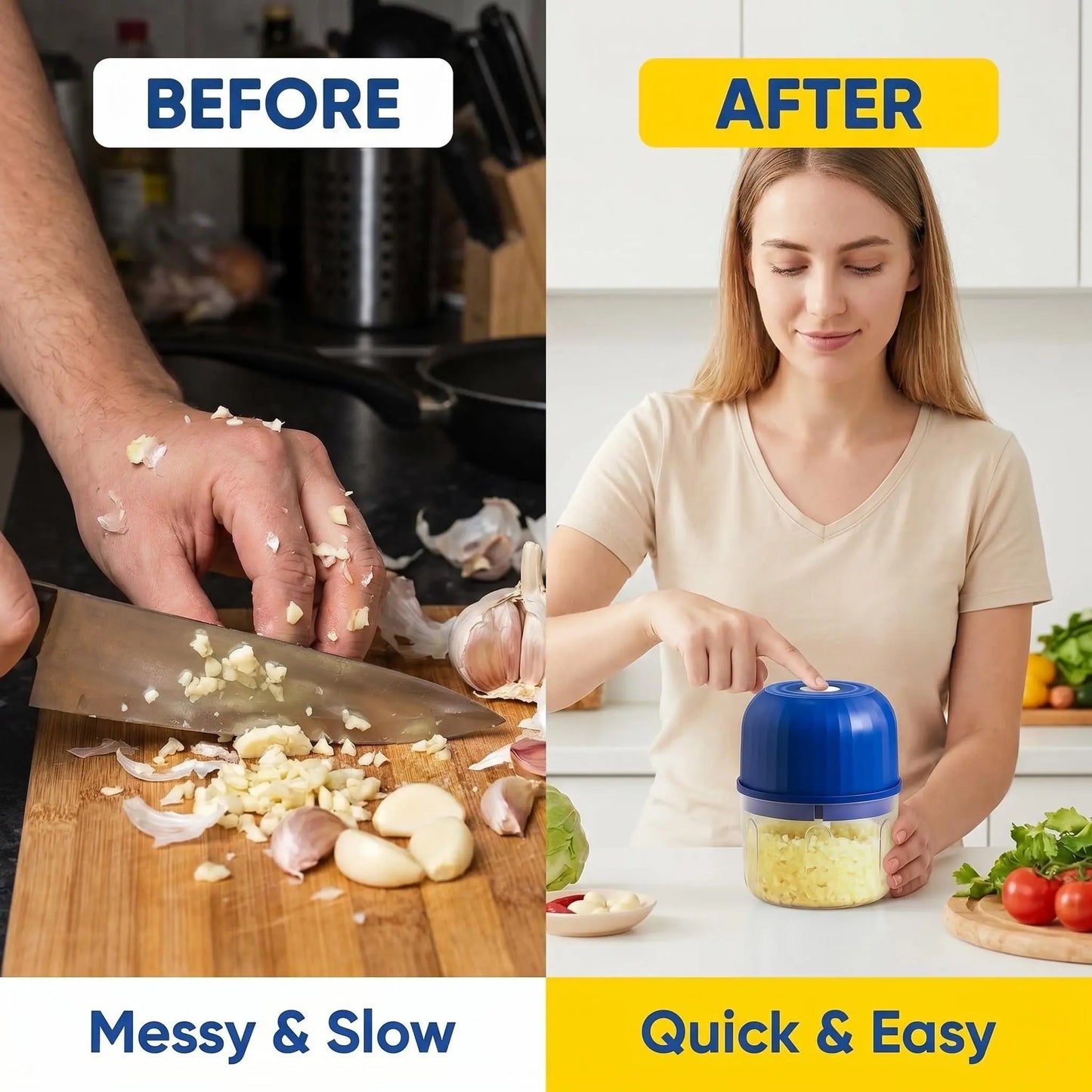 Electric Garlic Chopper with 2 Sharp Blades and a USP Charging Cable; Portable Kitchen Tool Suitable for Garlic, Onions, Ginger, Chili Peppers, and Carrots; Food Processor and Kitchen Vegetable Chopper/Vegetable Cutting Tool.