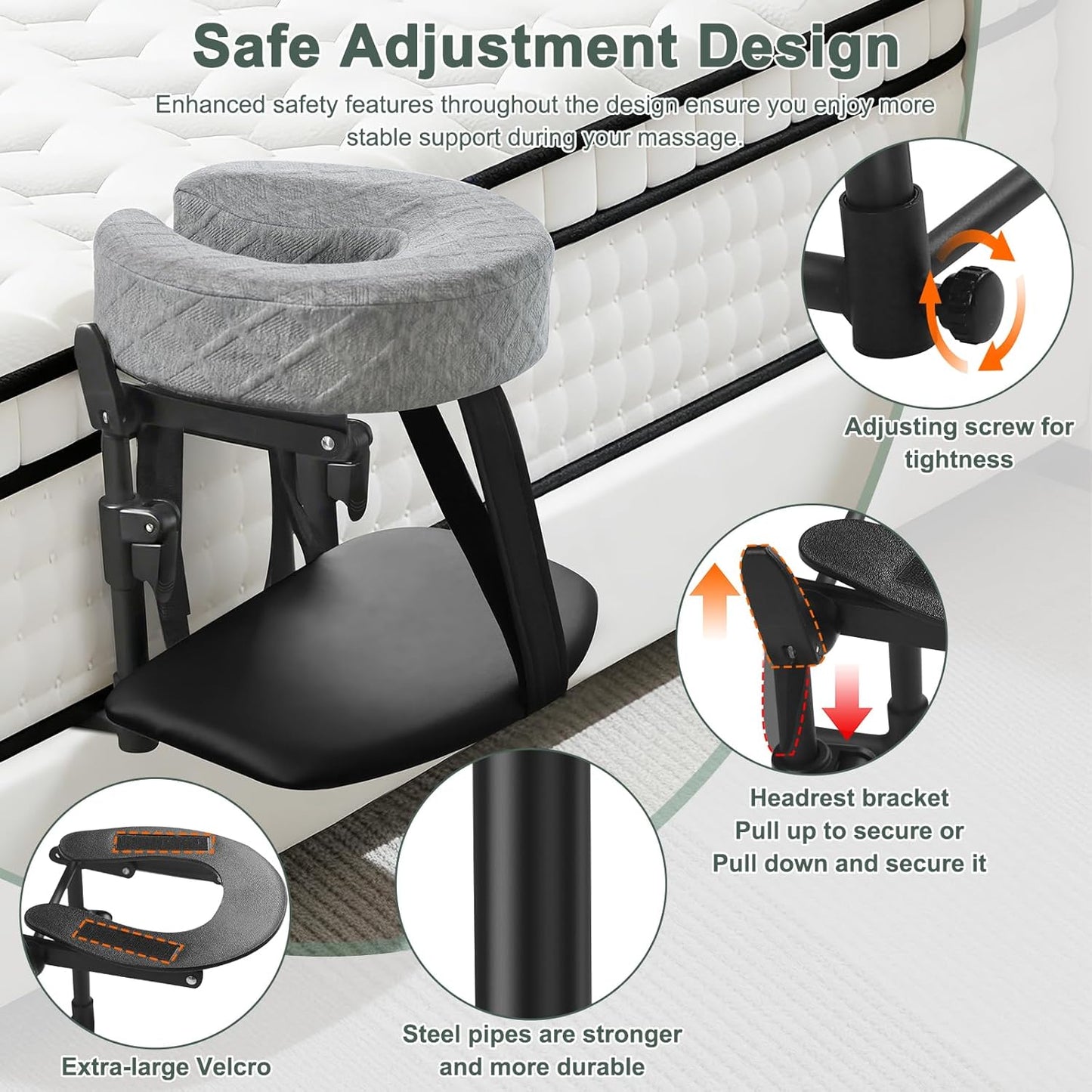 Adjustable Massage Headrest and Face Cushion Support for Bed, Portable Kit for Post-Surgery Recovery and Relaxation