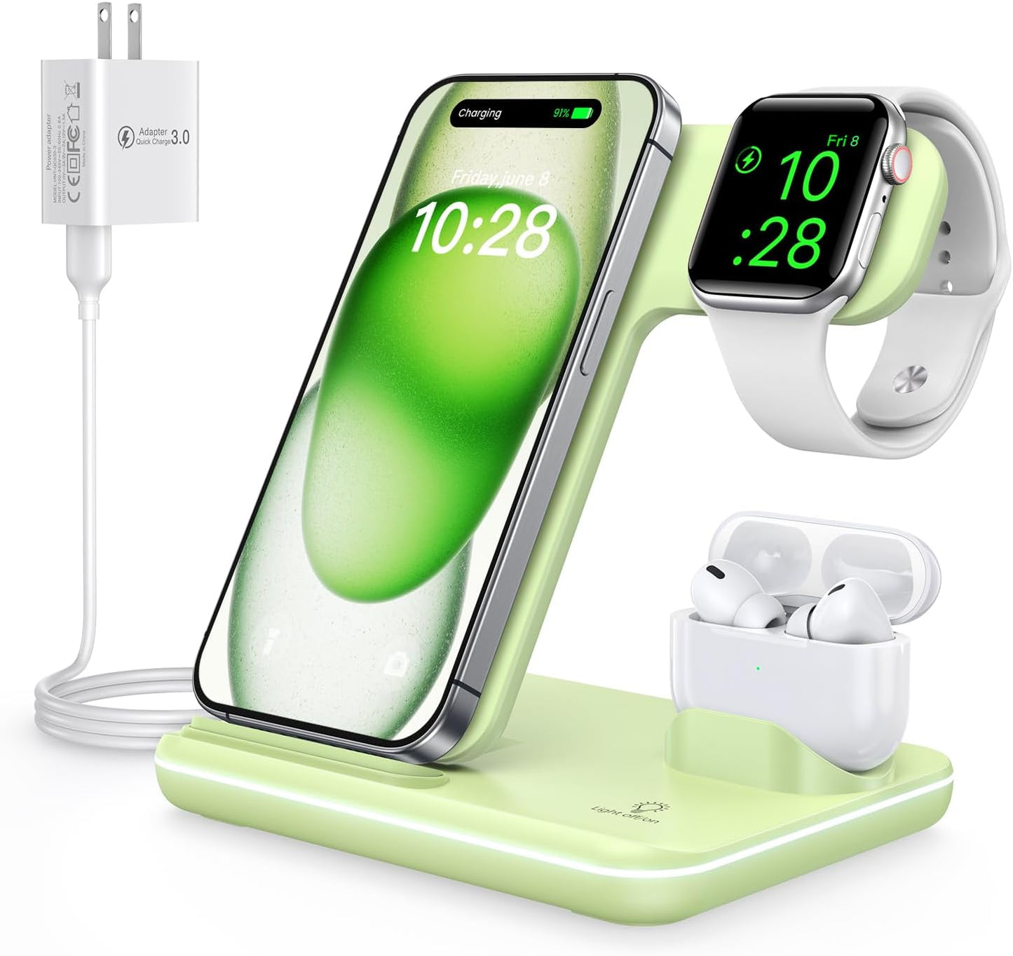 3-in-1 Wireless Charging Station for iPhone 16/15/14/13/12/11/X/8, Apple Watch Series 10/9/8/7/6/5/4/3/2/SE/Ultra/Ultra 2, and AirPods 4/3/2/Pro/Pro 2 (Black)