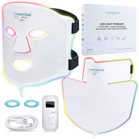 Multicolor LED Face and Neck Mask with Near-Infrared Technology - Blue and Red Light Therapy for Anti-Aging - 228 LEDs Skincare Device