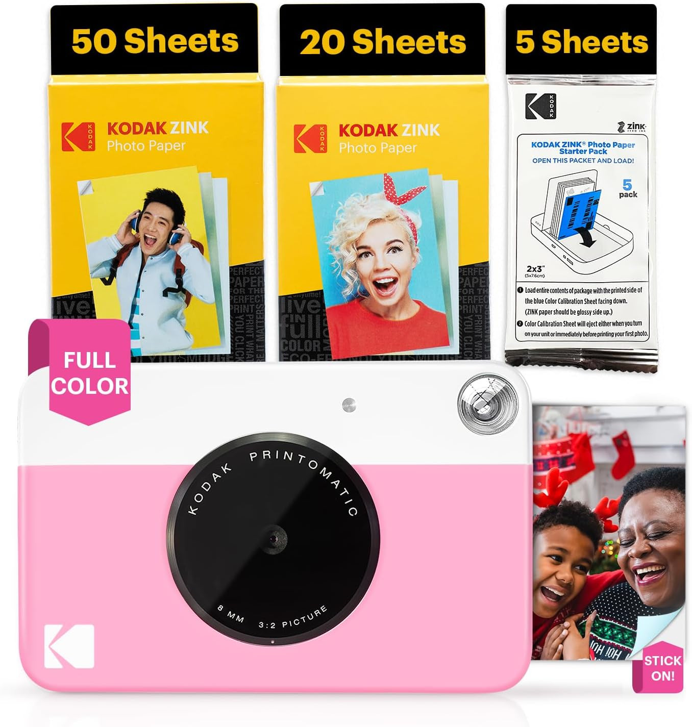 Printomatic Instant Print Digital Camera - Full-Color 2x3" Sticky-Back Photos - 5MP, Portable and Creative Gift for Birthdays, Christmas, and Holidays - Pink