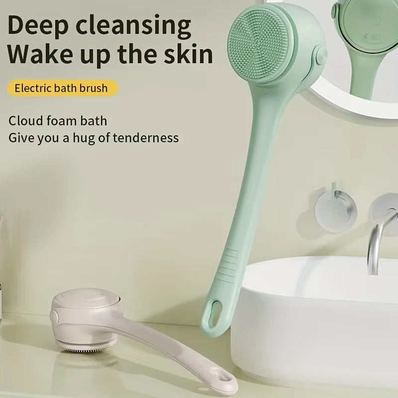 Hot Selling USB Electric Long Handle Silicone Bath Brush Electric Rotating Body Shower Cleaner Brush for Body with 4 Brush Heads