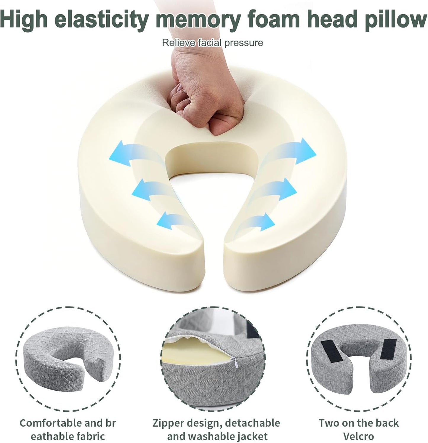 Adjustable Massage Headrest and Face Cushion Support for Bed, Portable Kit for Post-Surgery Recovery and Relaxation
