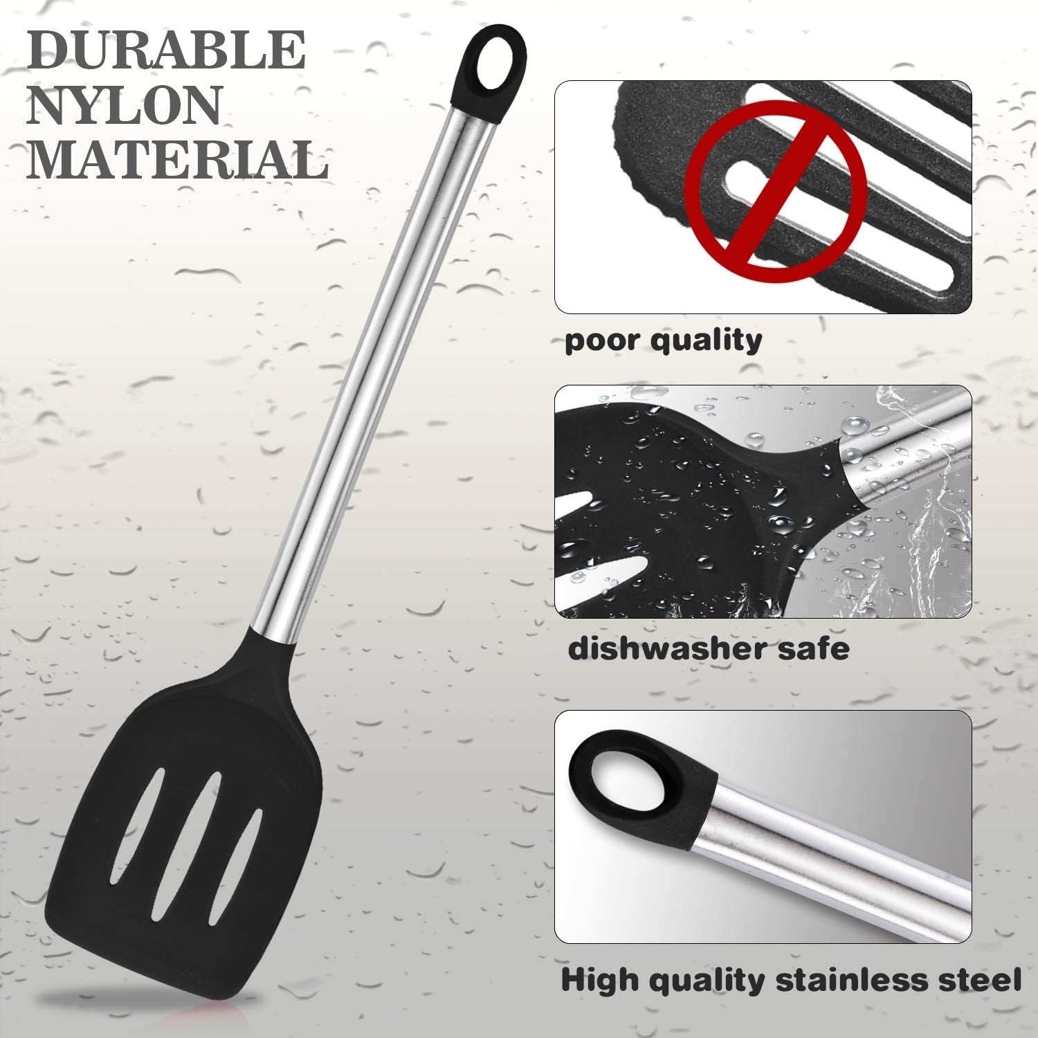42-Piece Professional Kitchen Utensil Set in Nylon and Stainless Steel for Cooking and Baking, Black