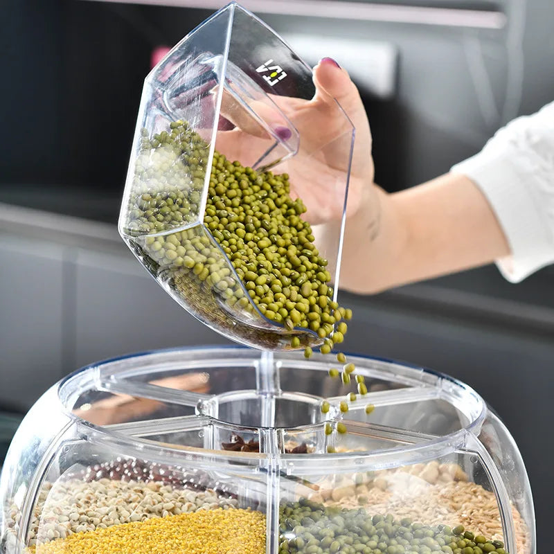 360-Degree Rotating Sealed Rice Dispenser - Moisture-Proof Kitchen Storage Container for Cereal and Grains