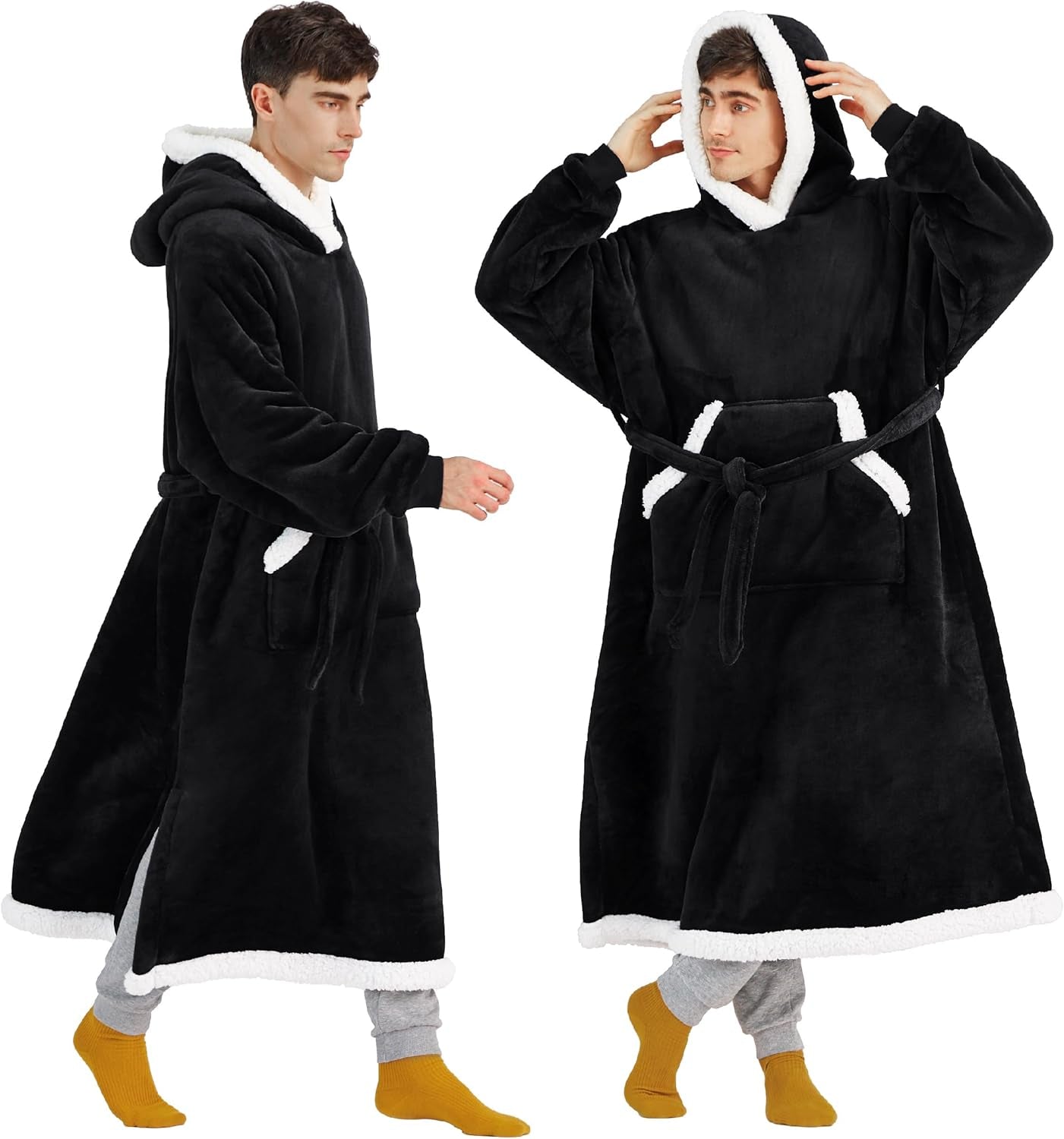 Wearable Blanket Hoodie, Cozy Long Hooded Blanket Sweatshirt as Mothers Day Hoodie Gifts for Mom Women, Standard, Black