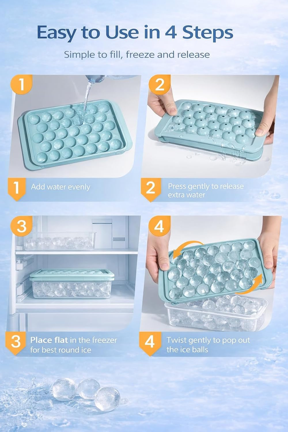Round Ice Cube Tray with Lid and Storage Bin - Set of 2 (1") - Blue