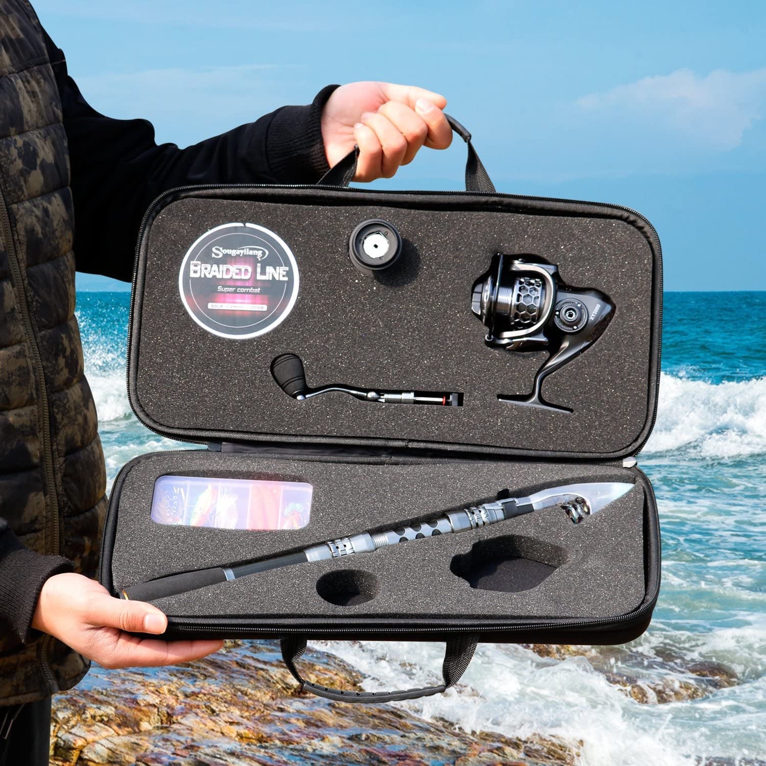 Telescopic Fishing Rod and Spinning Reel Set with Travel Case for Saltwater and Freshwater Angling