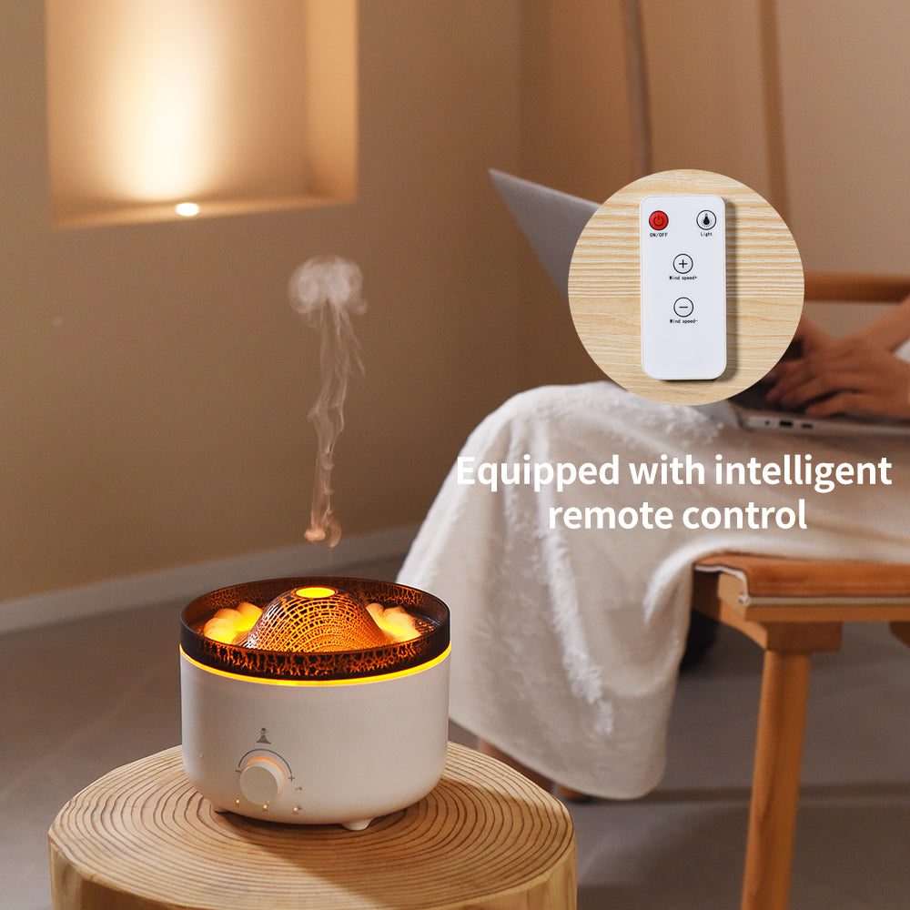 Compact Simulated Flame Volcano Humidifier and Diffuser for Home Décor