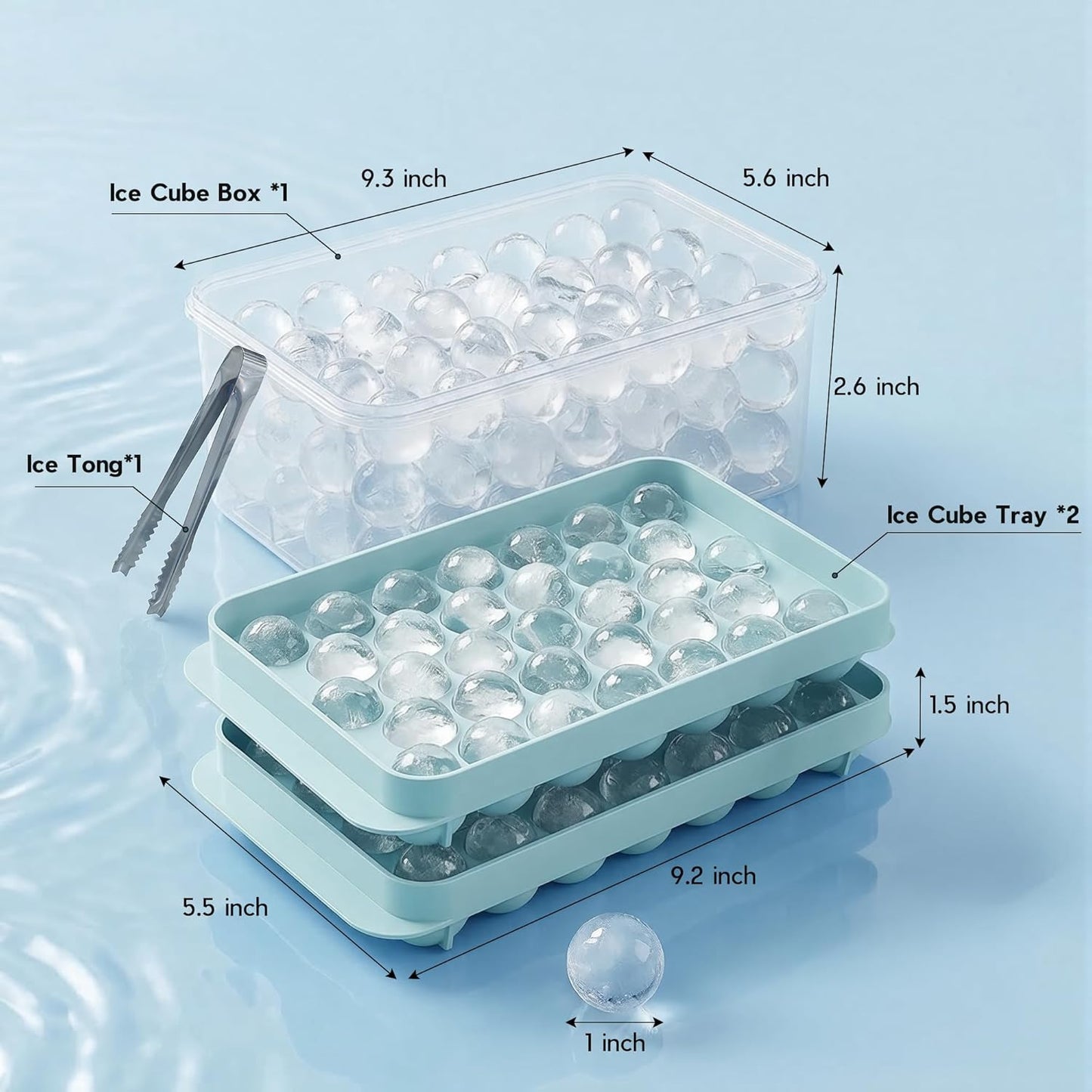 Round Ice Cube Tray with Lid and Storage Bin - Set of 2 (1") - Blue
