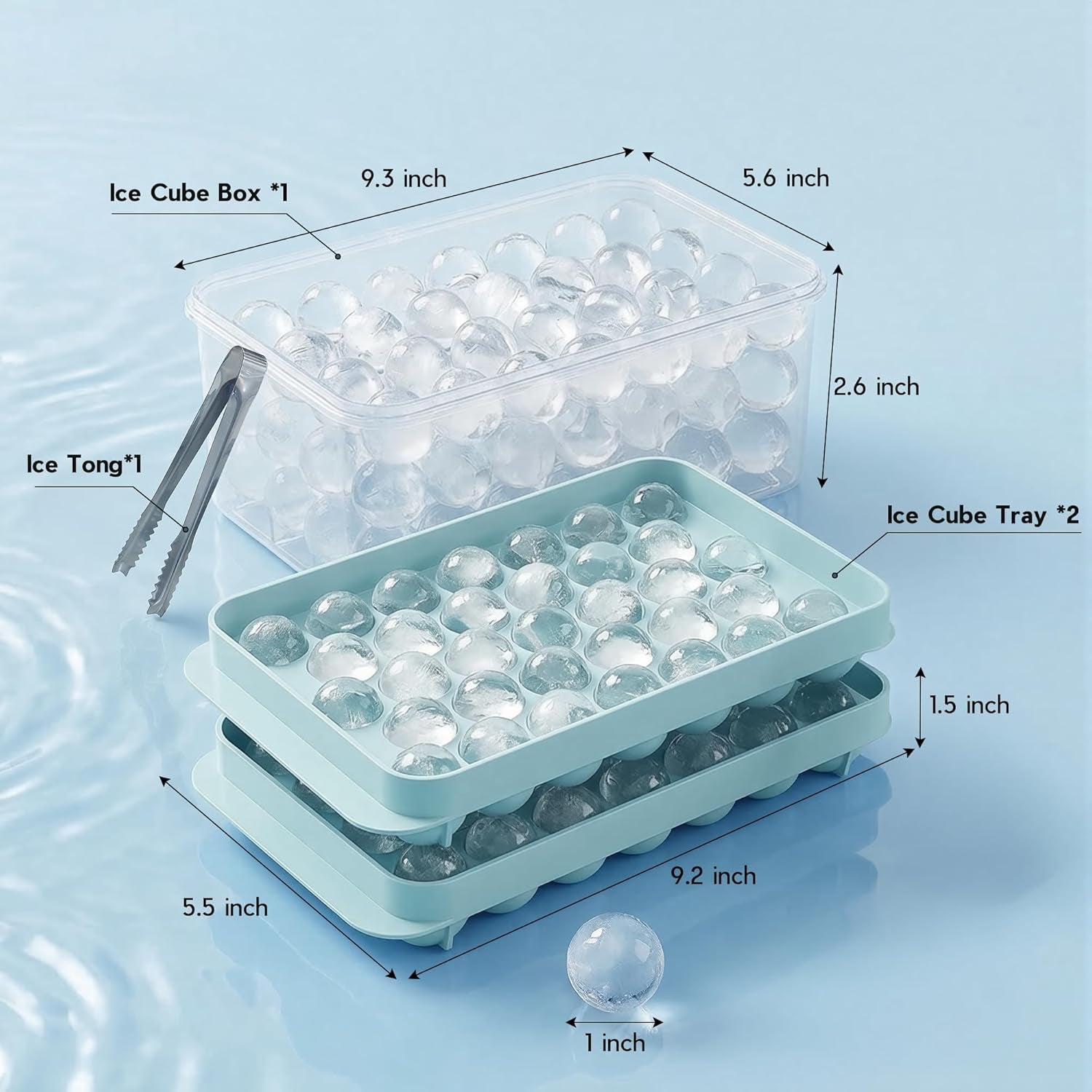 Round Ice Cube Tray with Lid and Storage Bin - Set of 2 (1") - Blue