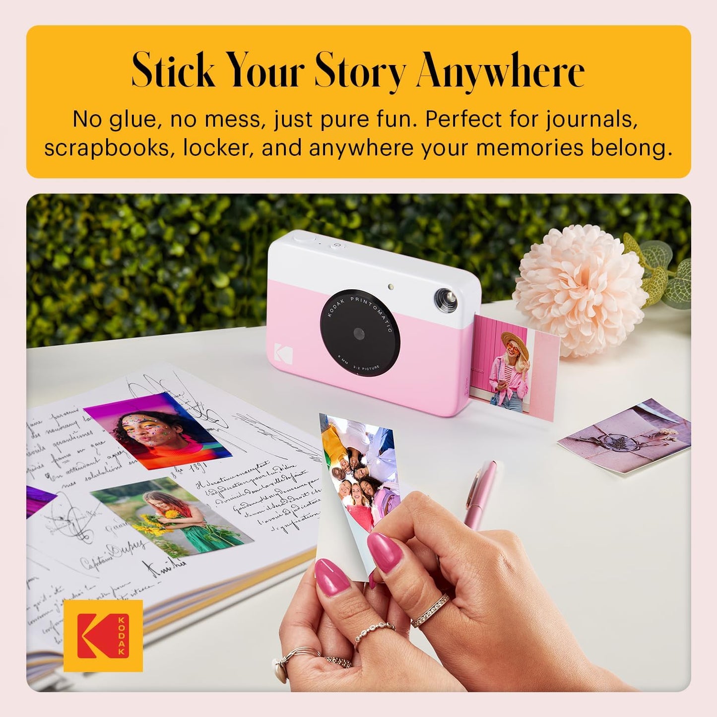 Printomatic Instant Print Digital Camera - Full-Color 2x3" Sticky-Back Photos - 5MP, Portable and Creative Gift for Birthdays, Christmas, and Holidays - Pink