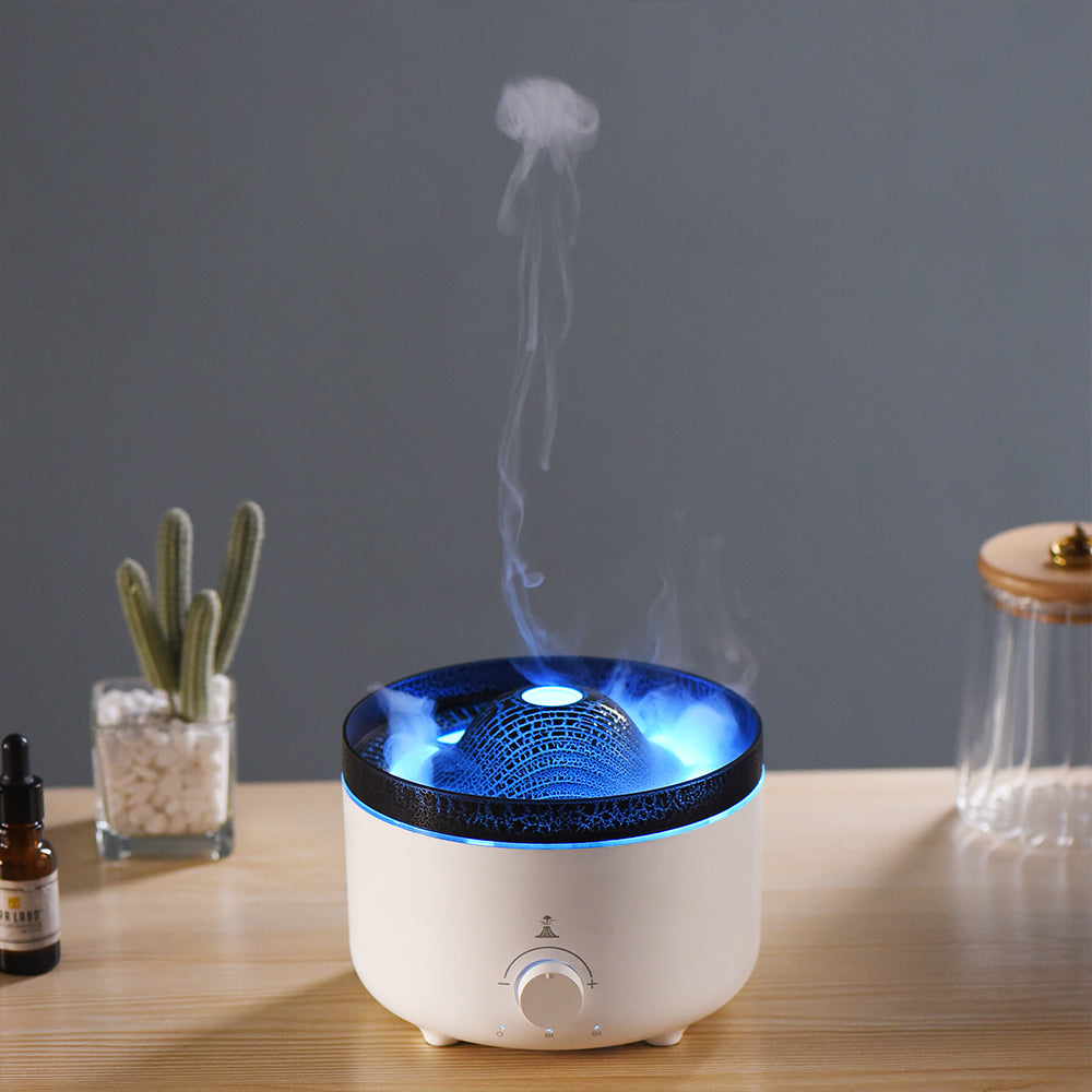 Compact Simulated Flame Volcano Humidifier and Diffuser for Home Décor