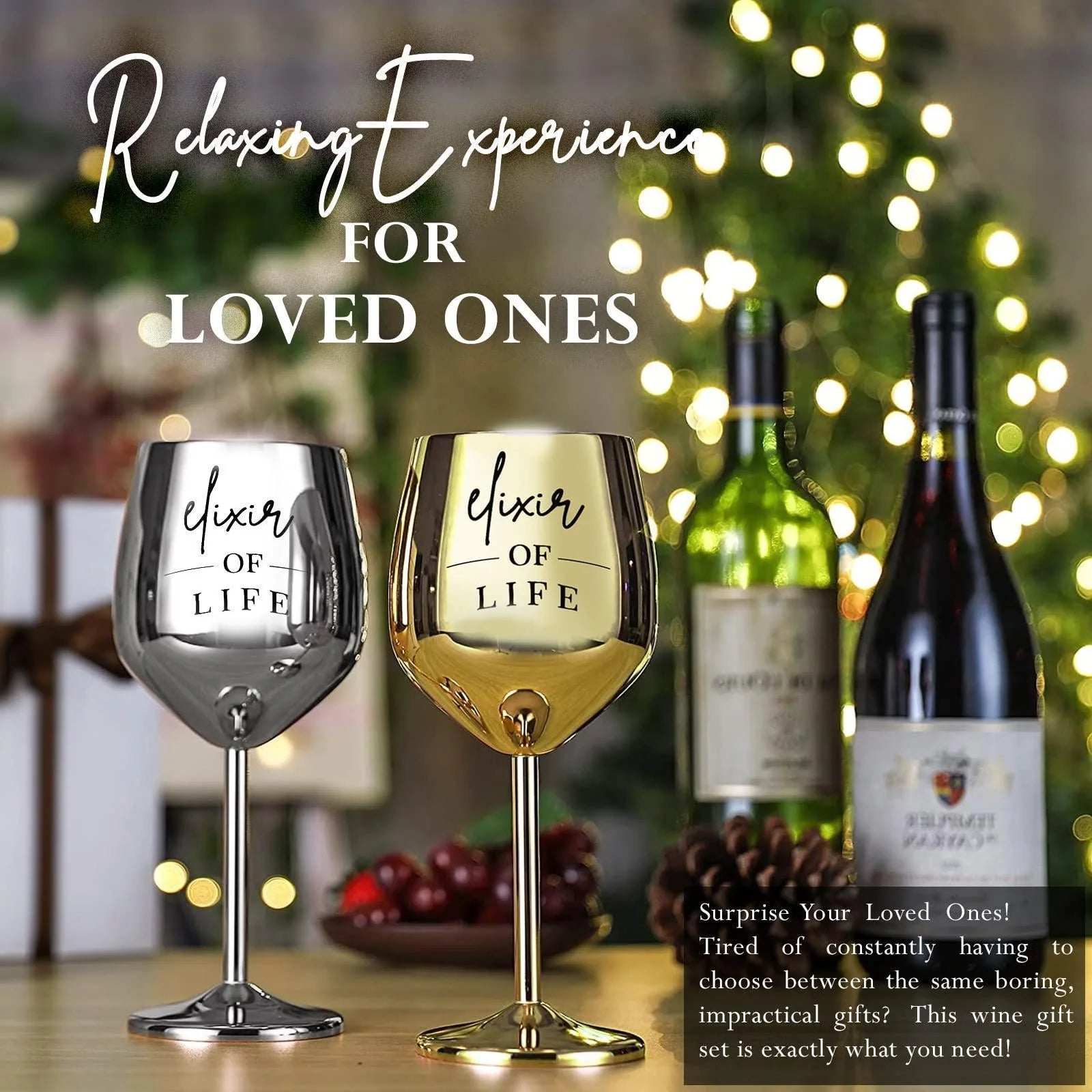 Luxury Wine Gift Set: Stainless Steel Glasses, Stopper, Aerator, Cheese Tray, Knife & Fork - Elegantly Packaged for a Memorable Experience