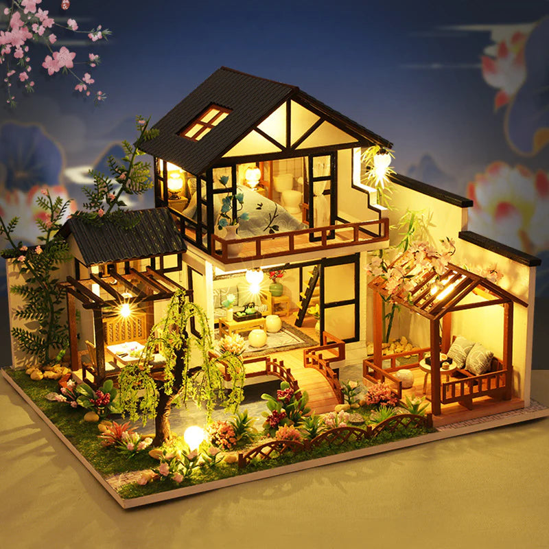 Vintage Asian Craft Wooden Puzzle House Kit