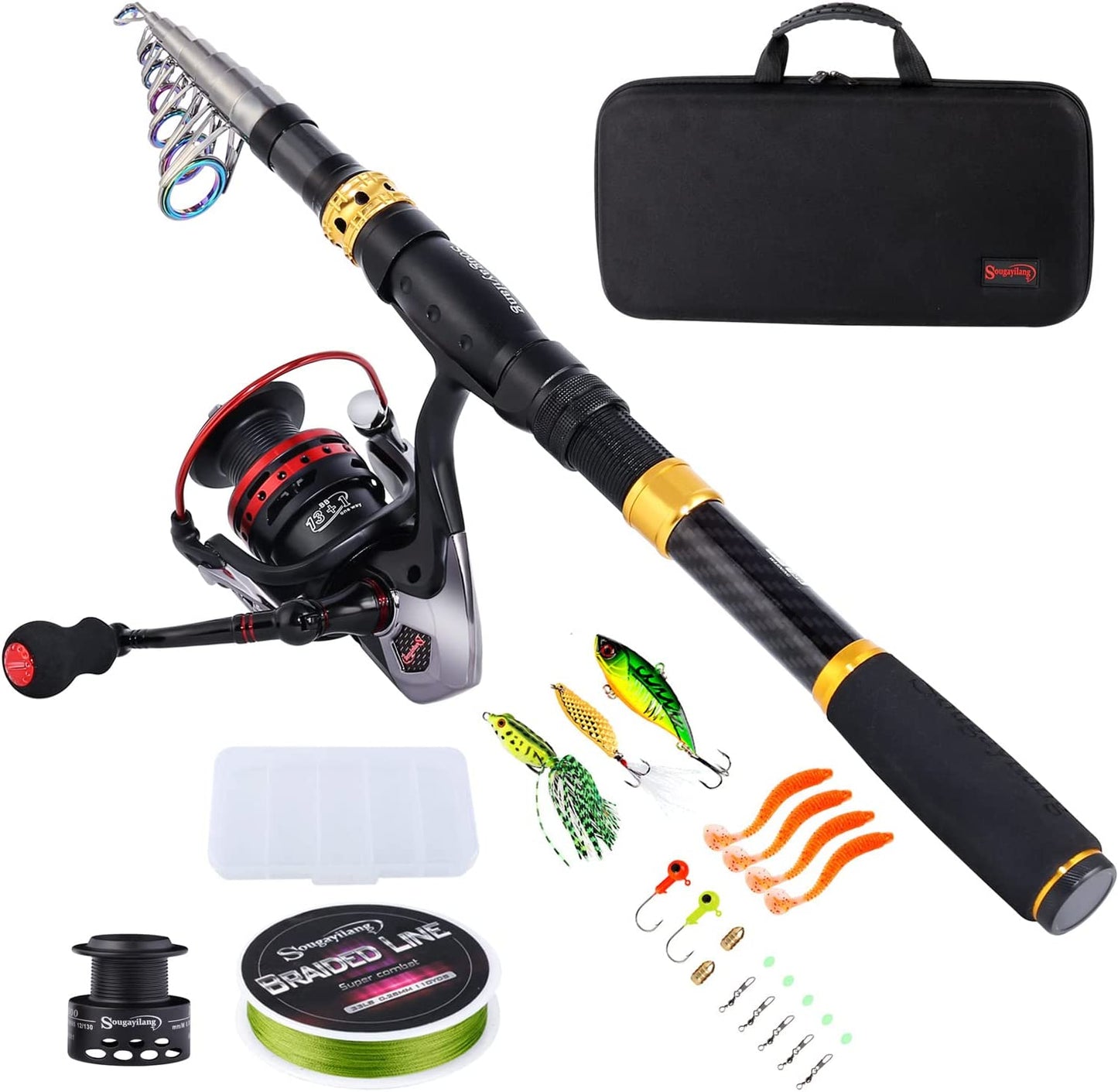 Telescopic Fishing Rod and Spinning Reel Set with Travel Case for Saltwater and Freshwater Angling