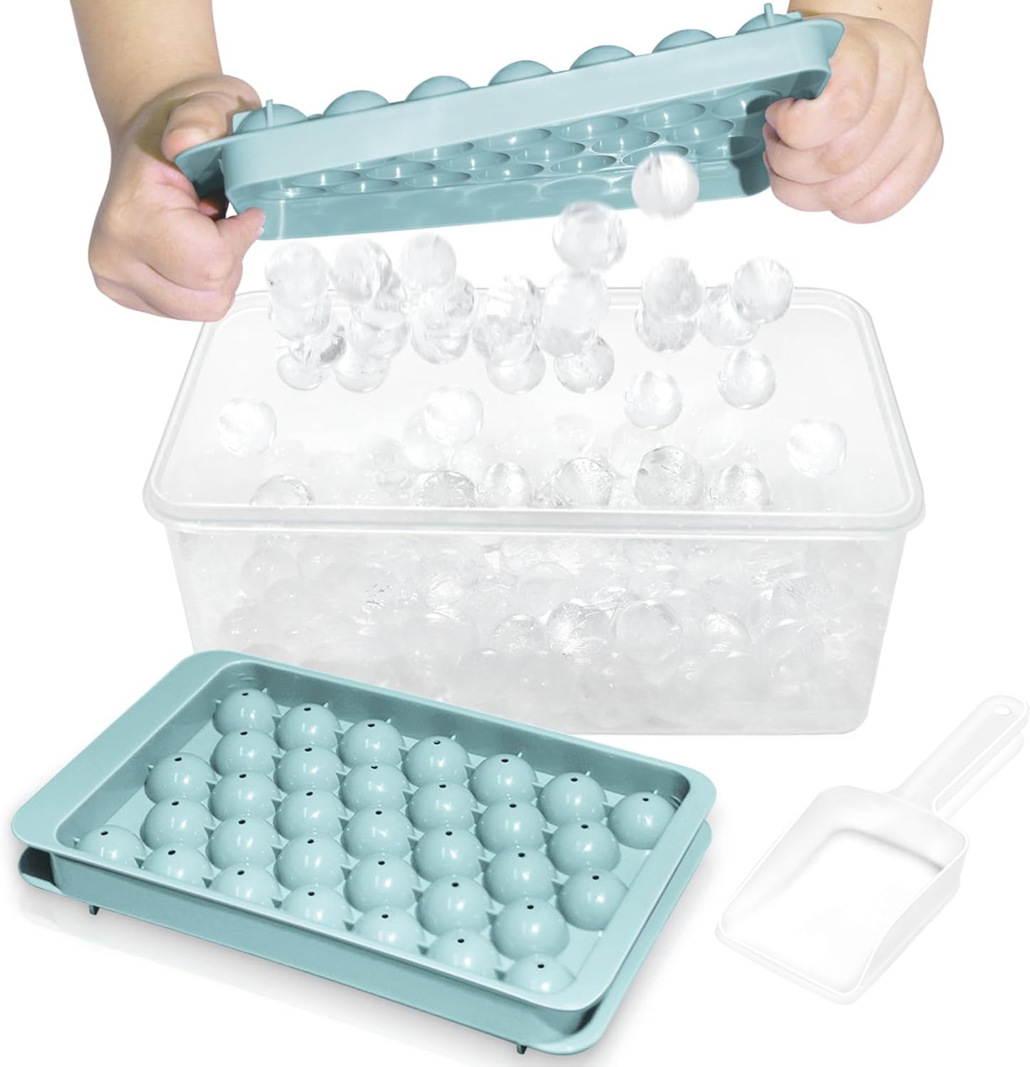 Round Ice Cube Tray with Lid and Storage Bin - Set of 2 (1") - Blue