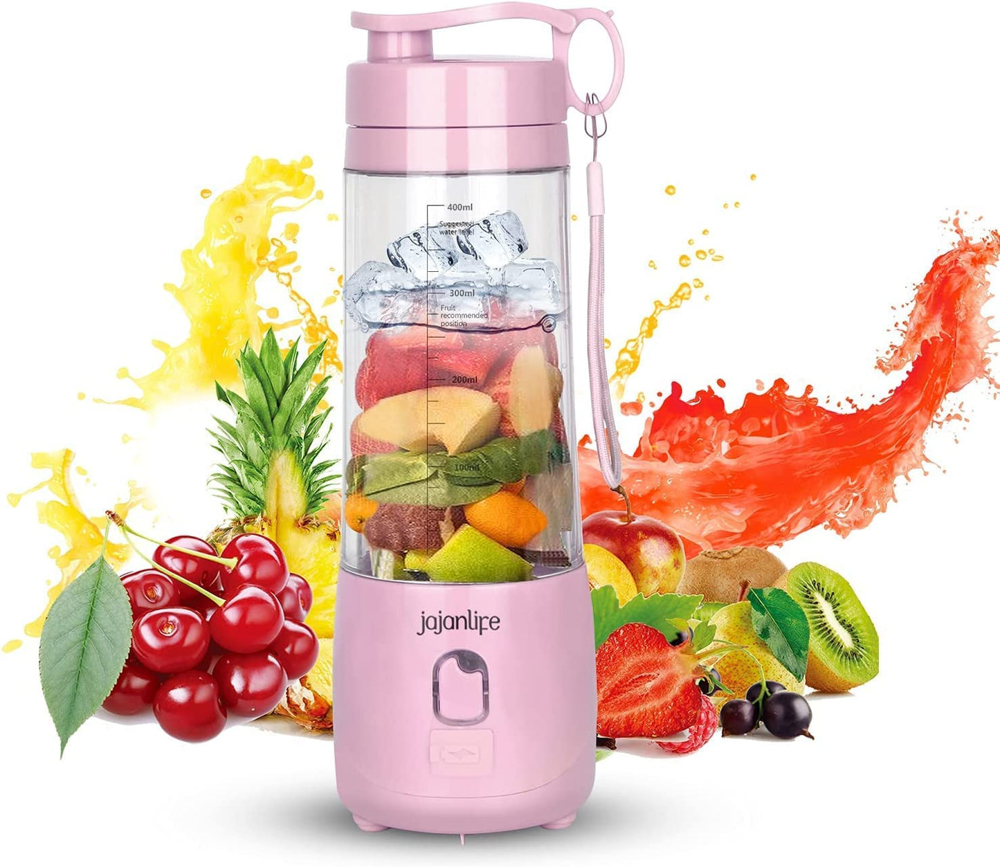 Portable Personal Blender for Shakes and Smoothies - 4000mAh Rechargeable Mini Travel Blender with 3D Six Blades, 13.5oz Fruit Mixer Cup for Home, Sports, and Outdoor Use in Pink